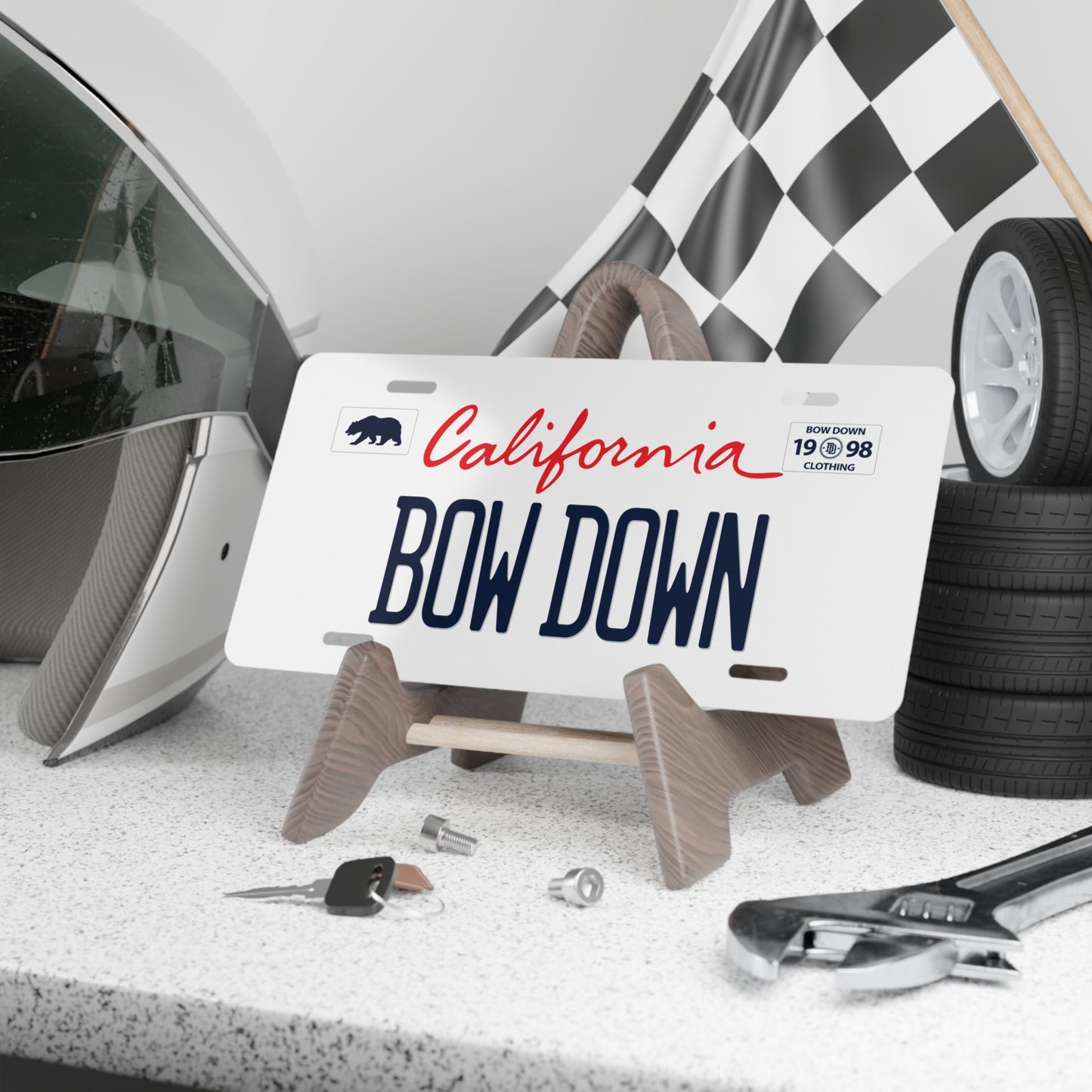 BOW DOWN White Vanity Plate