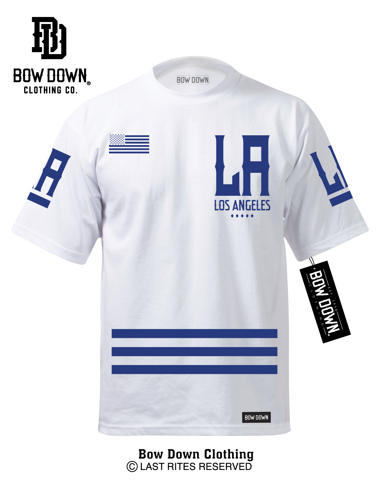 LOS ANGELES JERSEY - BLUE ON WHITE T-SHIRT – BWDWN