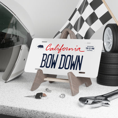 BOW DOWN White Vanity Plate
