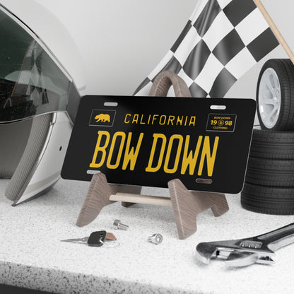 BOW DOWN Black Vanity Plate