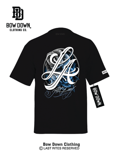Black Tshirt with bandana roses LA ALL DAY graphic by Maxx242 x Bow Down Clothing