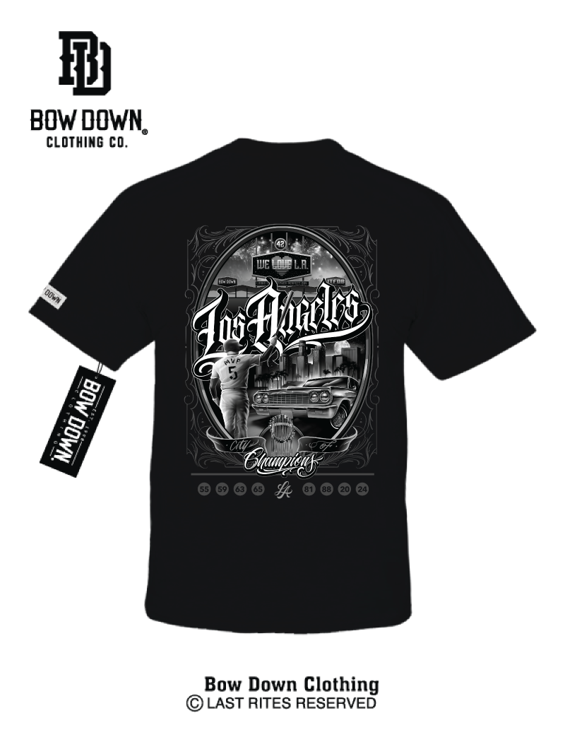 Black Los Angeles City of Champions Baseball Tshirt Maxx242 x Bow Down Clothing