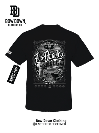 Black Los Angeles City of Champions Baseball Tshirt Maxx242 x Bow Down Clothing