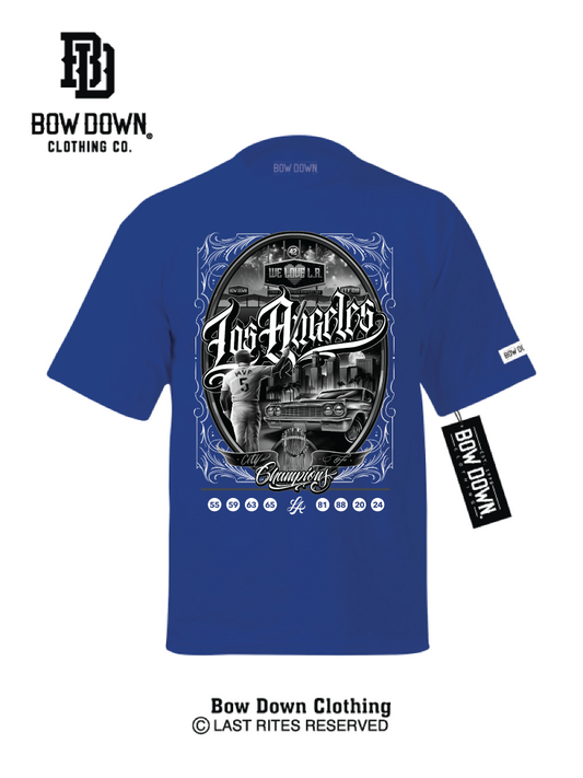 Blue tshirt Los Angeles City of Champions graphic by Maxx242 x Bow Down Clothing