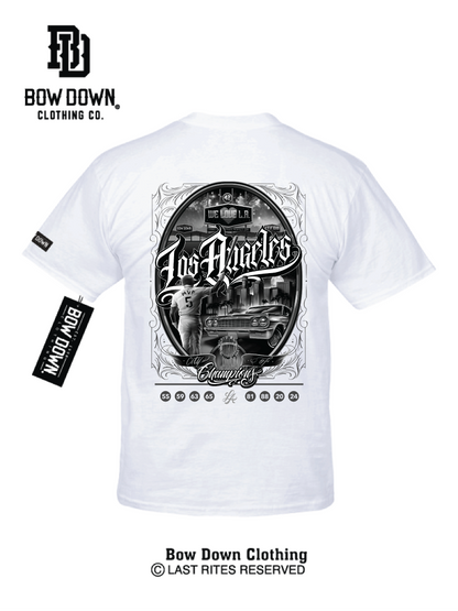 White Tshirt Los Angeles City of Champions Baseball Maxx242 x Bow Down Clothing