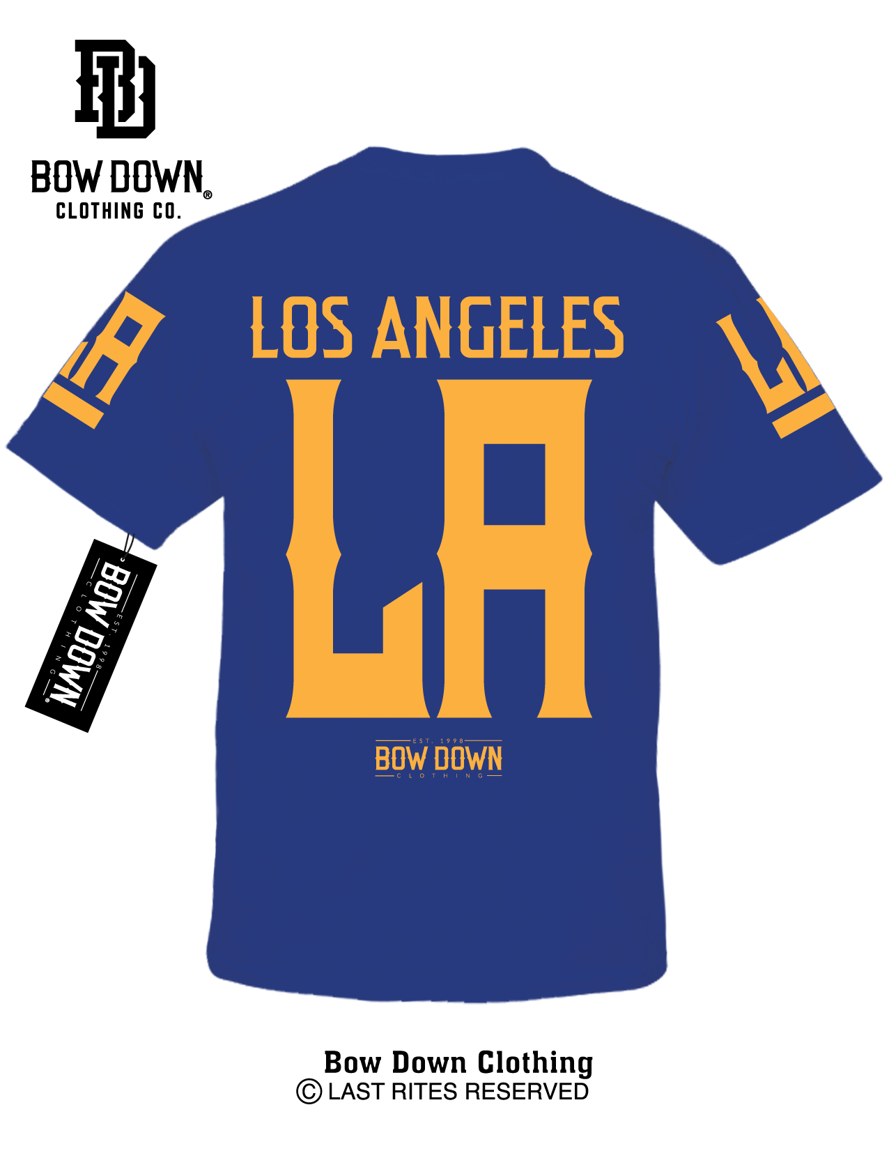 LOS ANGELES JERSEY - GOLD ON ROYAL BLUE T-SHIRT