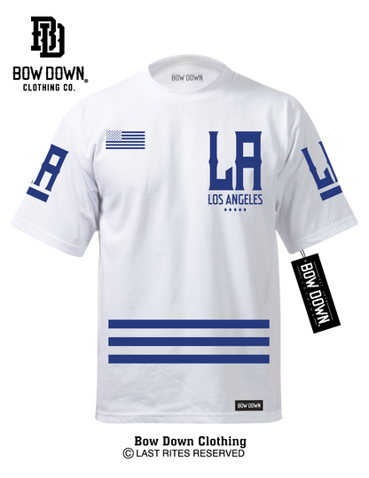 LOS ANGELES JERSEY - BLUE ON WHITE T-SHIRT