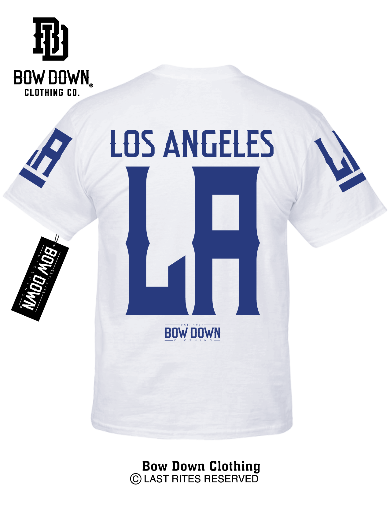 LOS ANGELES JERSEY - BLUE ON WHITE T-SHIRT – BWDWN